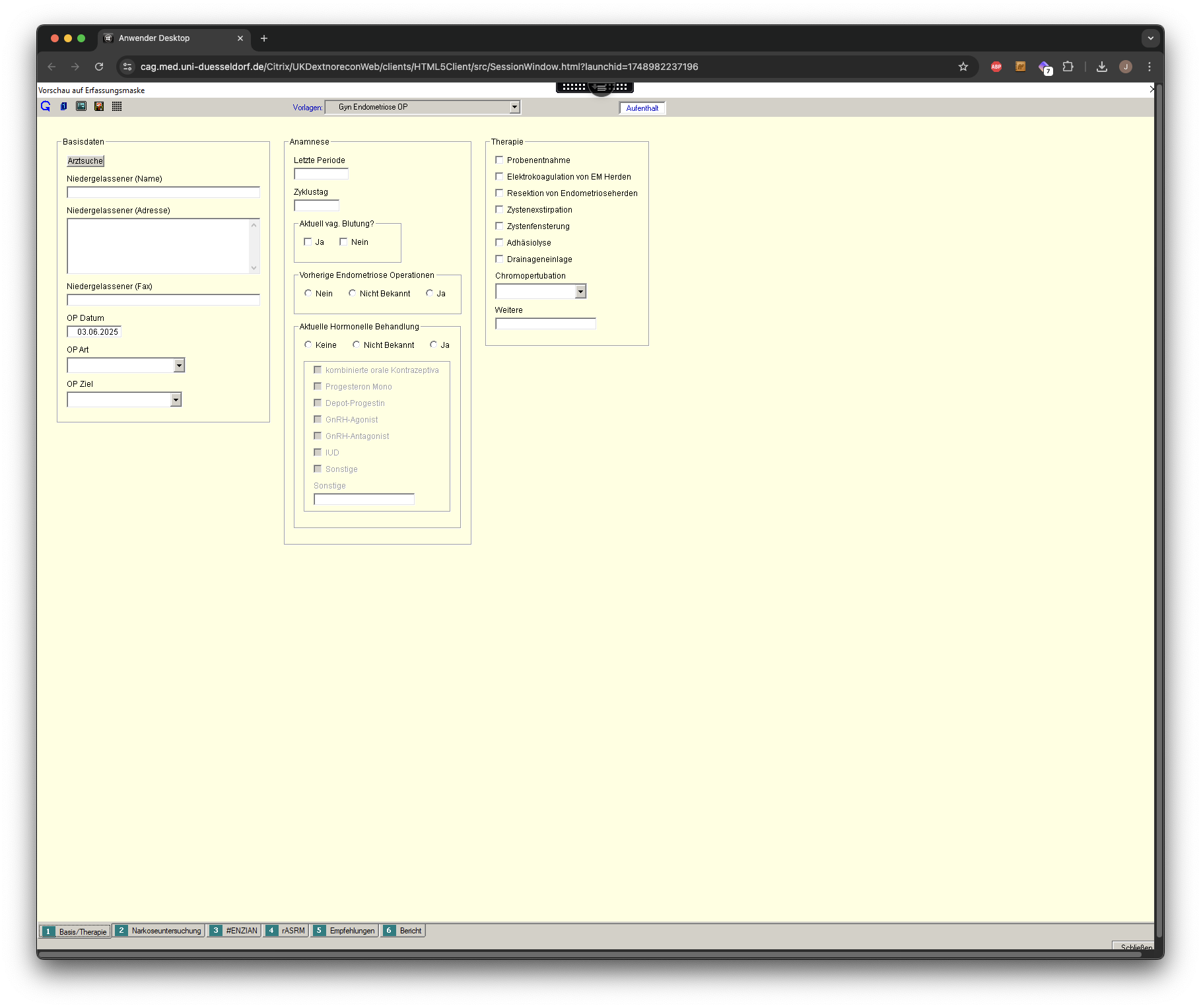 Endometriose: OP Untersuchungsmaske 1
